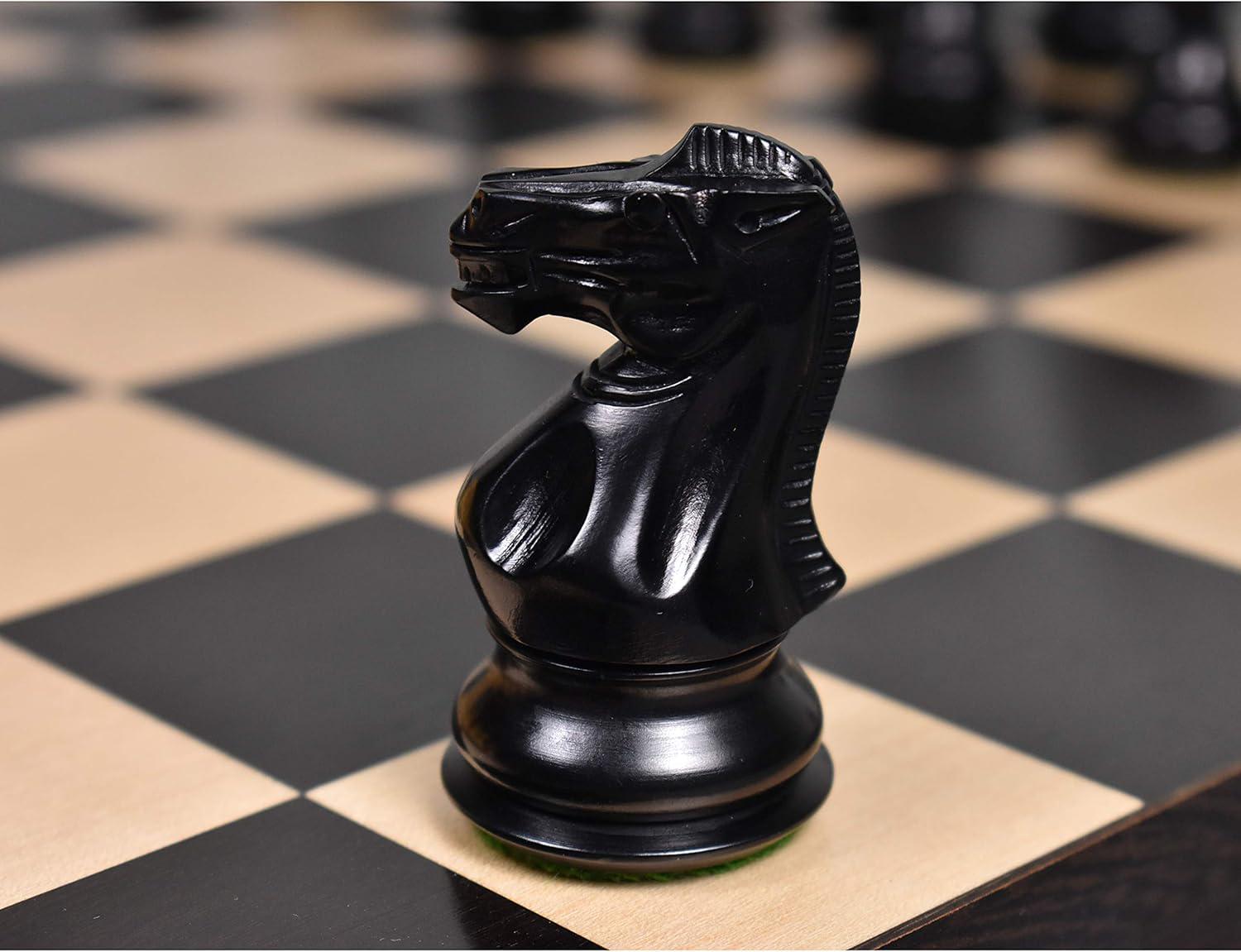 Professional Staunton Chess Pieces Only, Ebonized Boxwood Wooden Chess Set, 3.6-in King, Tournament Chess Set, Weighted Chess Pieces