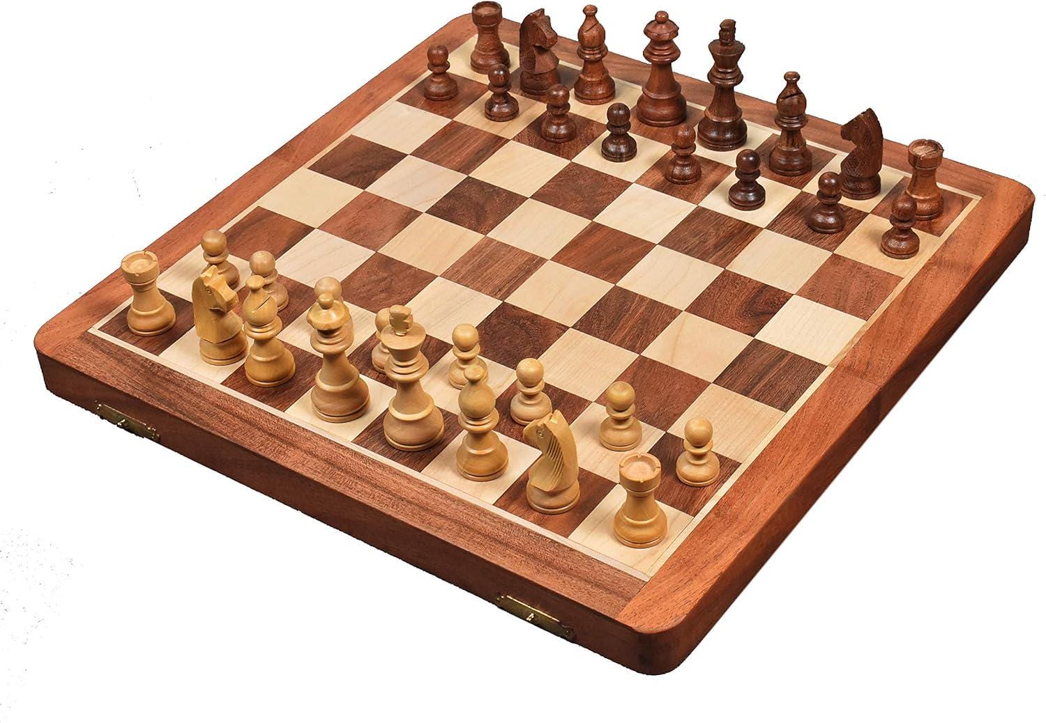 14-Inch Magnetic Chess Set – Handcrafted Golden Rosewood & Maple Travel Board