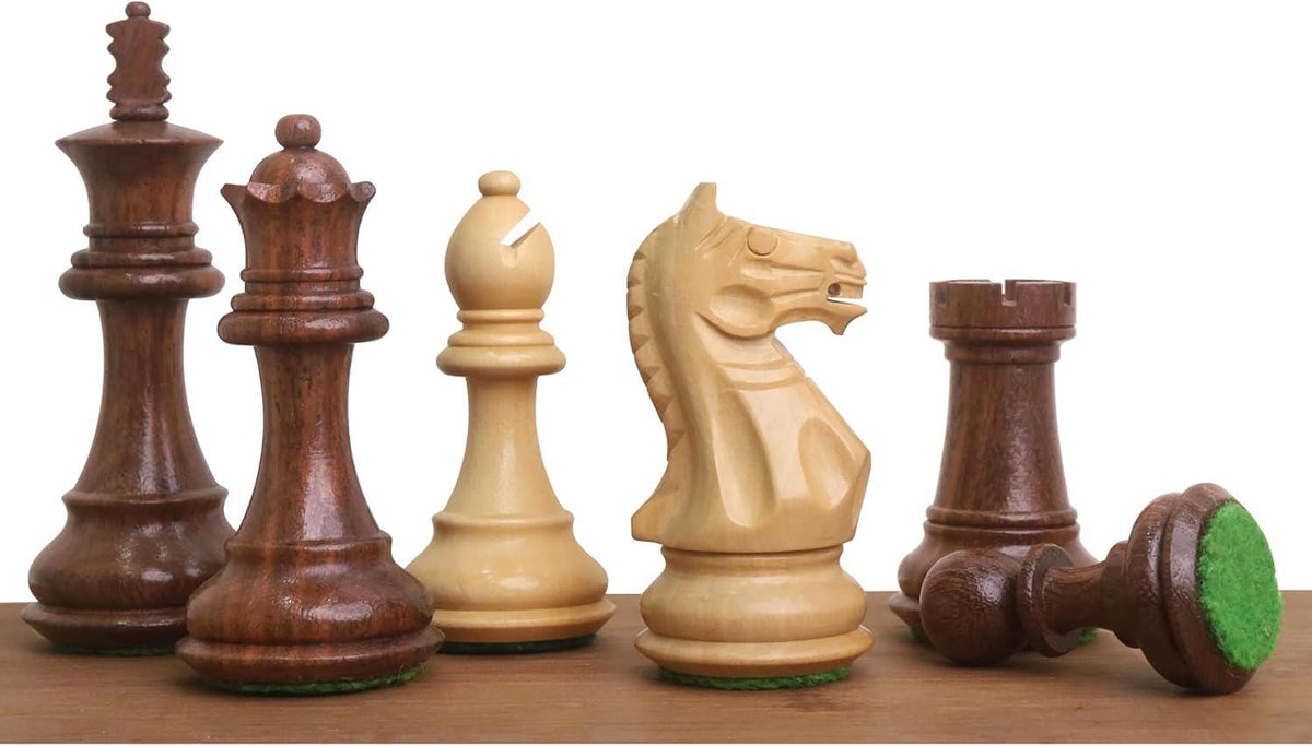 Fierce Knight Staunton Chess Pieces Only Chess Set, Golden Rosewood and Boxwood Wooden Chess Set, 3.5-in King, Weighted Chess Pieces