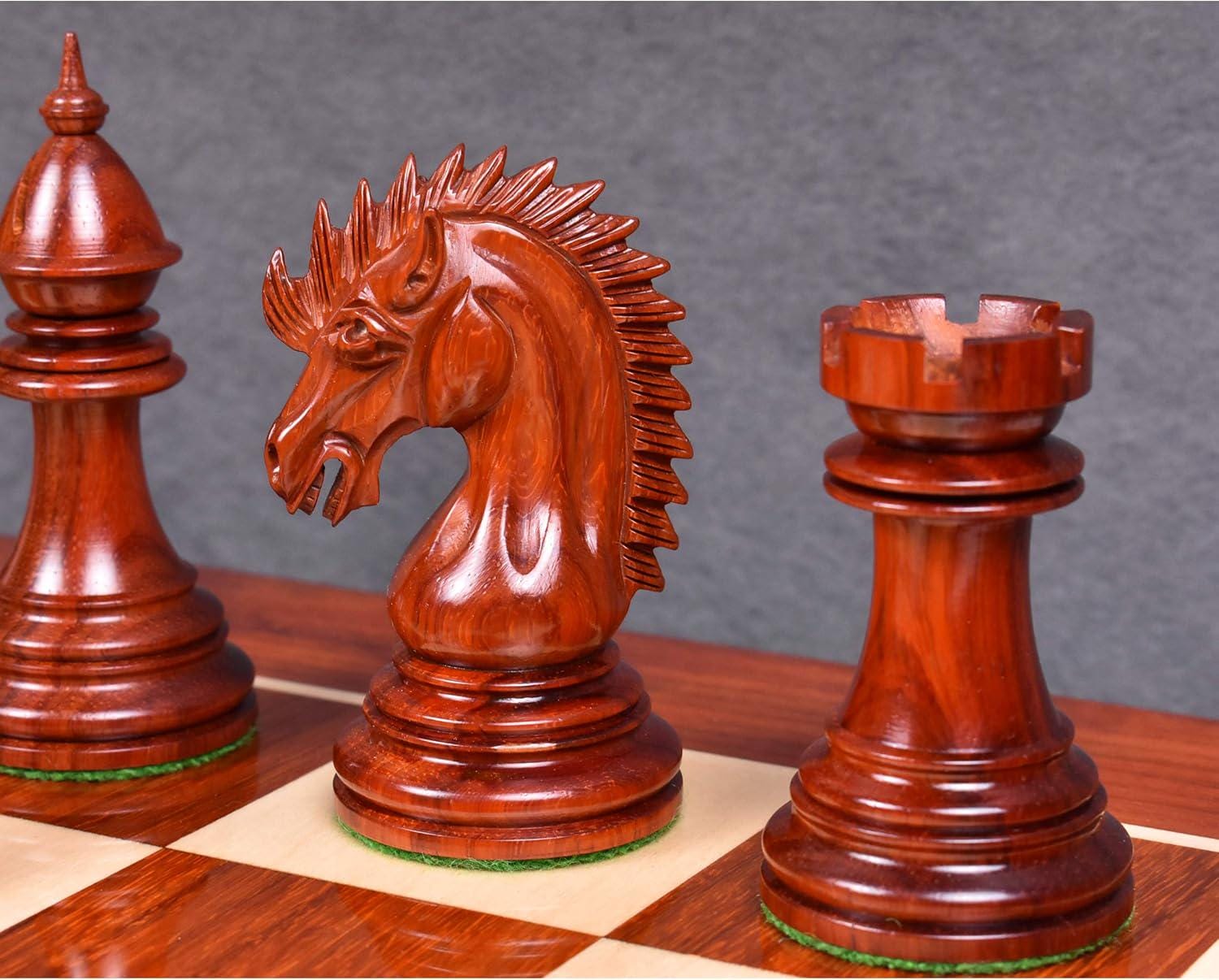 4.4" Dragon Luxury Staunton Chess Pieces Only Set -Triple Weighted-Bud Rose Wood