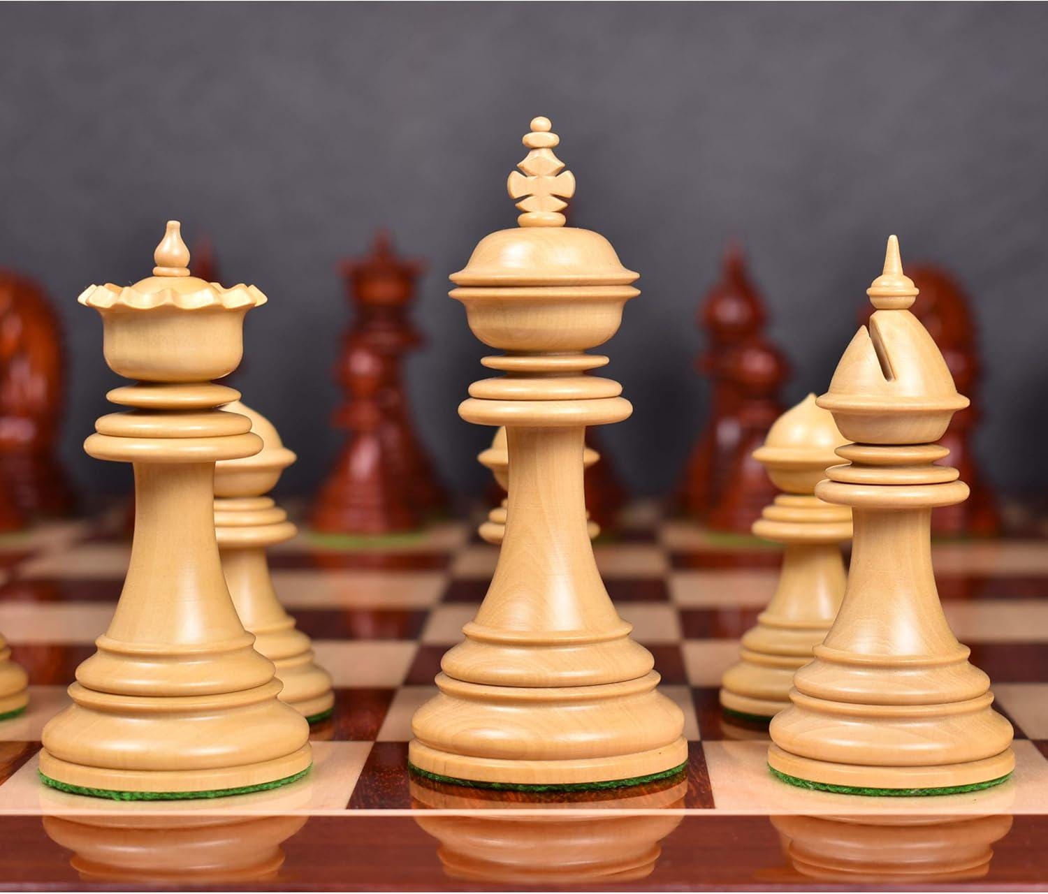 4.4" Dragon Luxury Staunton Chess Pieces Only Set -Triple Weighted-Bud Rose Wood