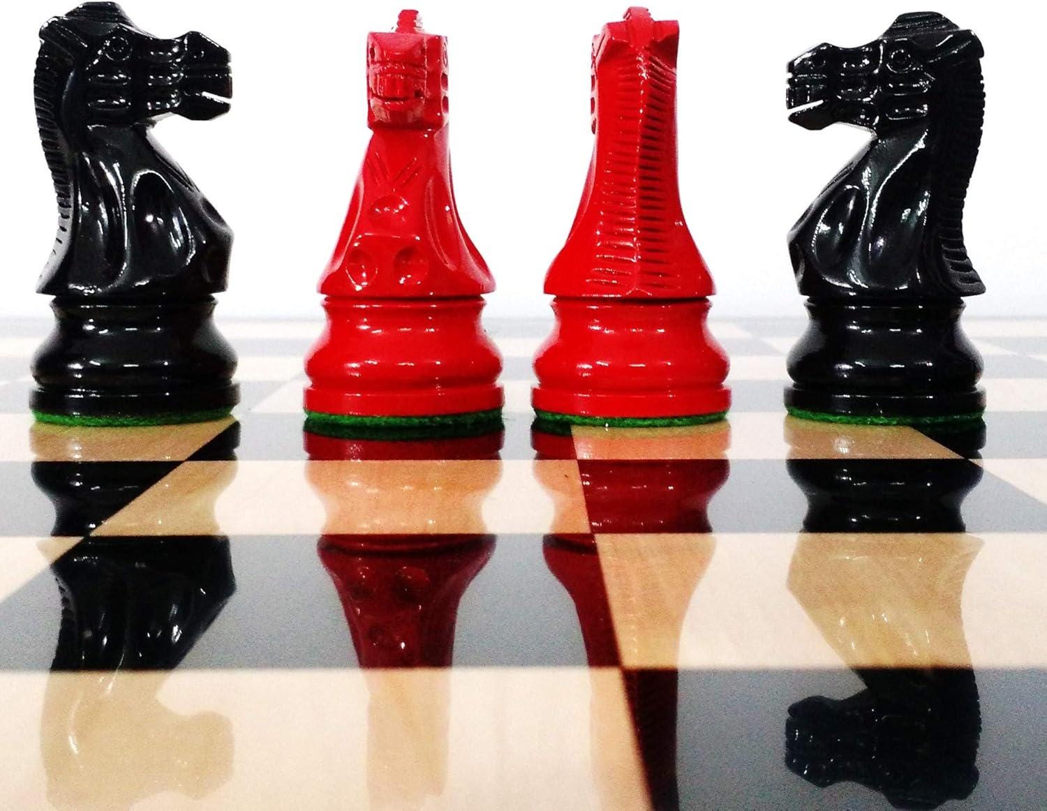 Red and Black Painted Chess Pieces Only Set in Classic Staunton Design- Weighted Wood