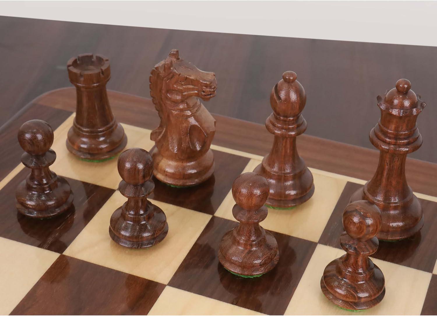 Fierce Knight Staunton Chess Pieces Only Chess Set, Golden Rosewood and Boxwood Wooden Chess Set, 3.5-in King, Weighted Chess Pieces