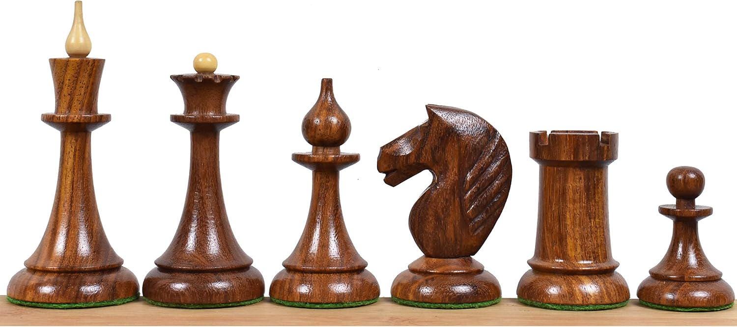 Soviet Latvian Reproduced Chess Pieces Only, Golden Rosewood and Boxwood Wooden Chess Set, 4-in King, Double Weighted Chess Pieces (2.5 lbs)