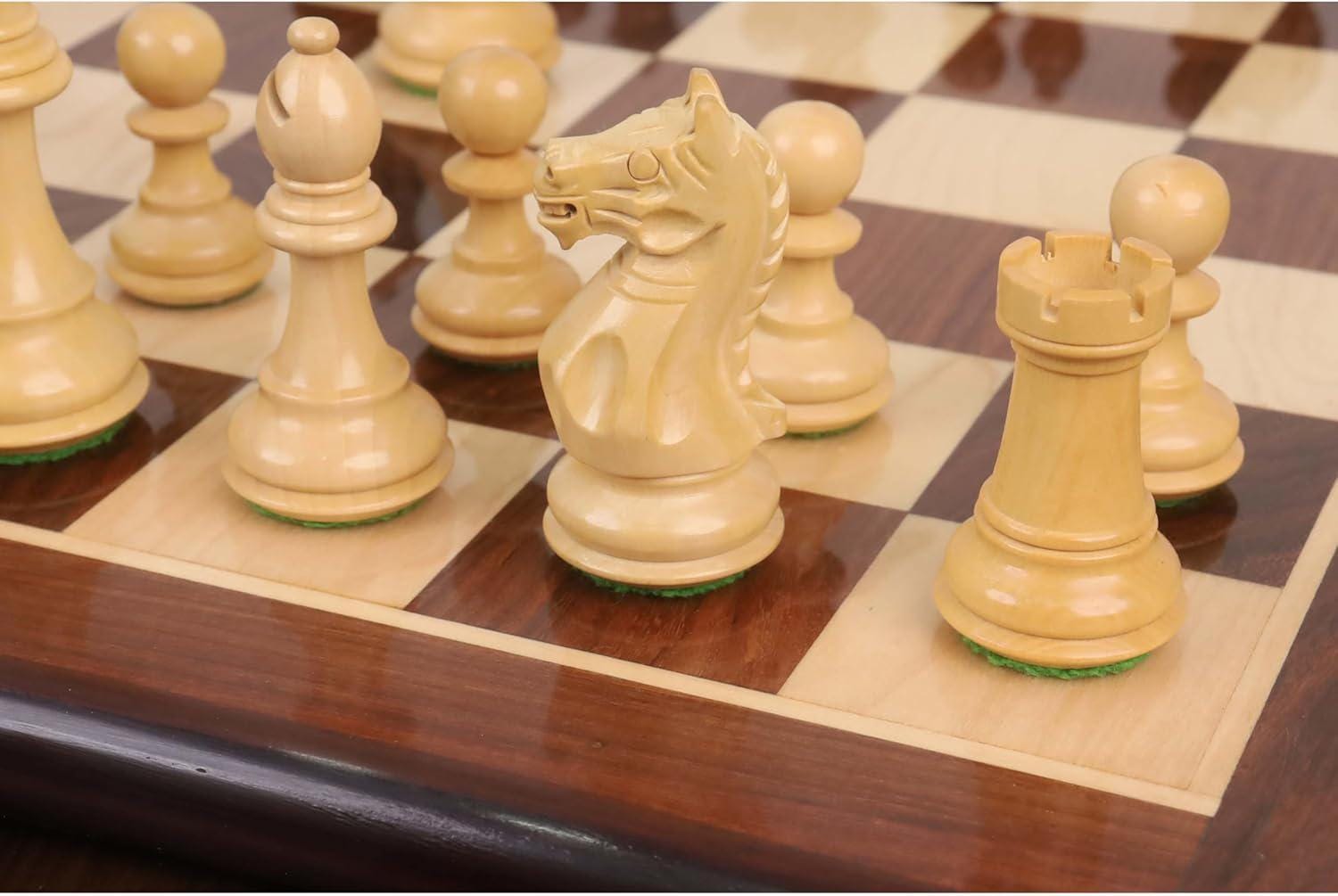 Fierce Knight Staunton Chess Pieces Only Chess Set, Golden Rosewood and Boxwood Wooden Chess Set, 3.5-in King, Weighted Chess Pieces