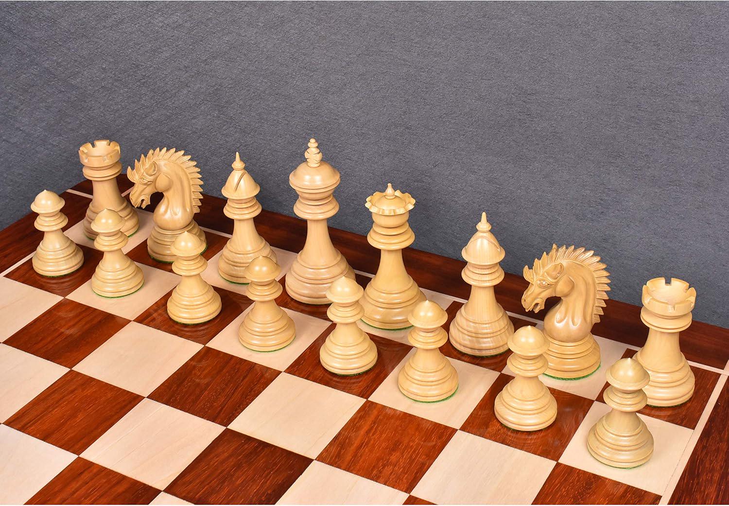 4.4" Dragon Luxury Staunton Chess Pieces Only Set -Triple Weighted-Bud Rose Wood