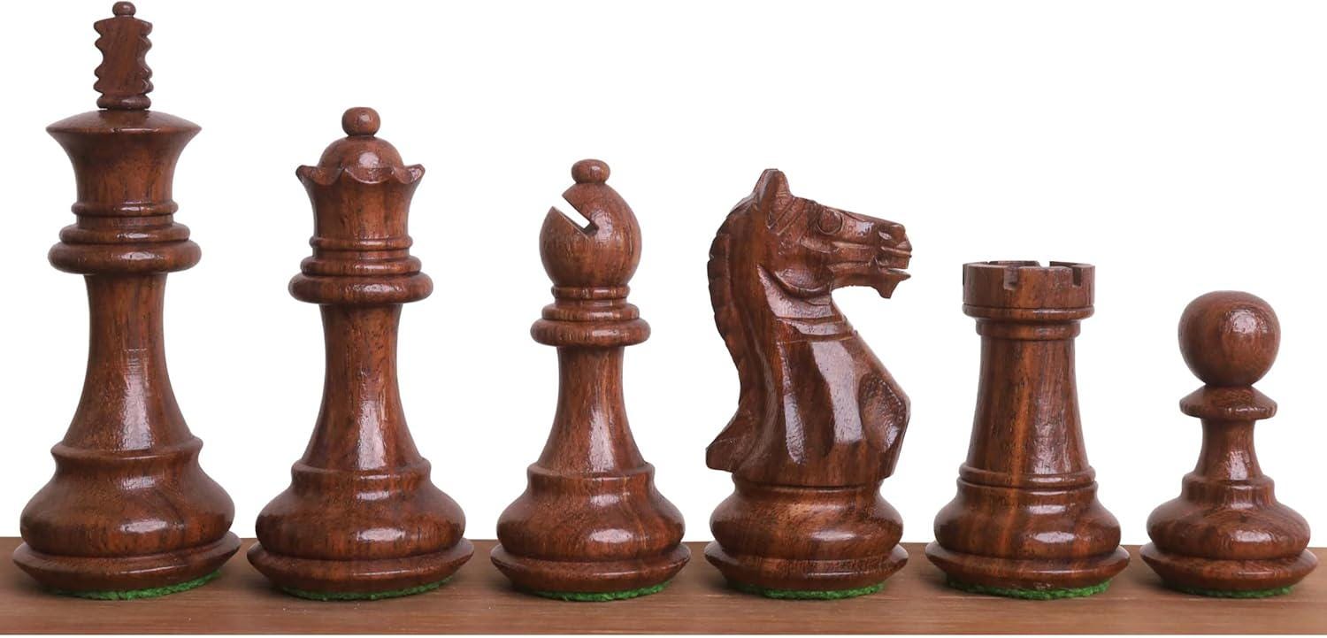 Fierce Knight Staunton Chess Pieces Only Chess Set, Golden Rosewood and Boxwood Wooden Chess Set, 3.5-in King, Weighted Chess Pieces