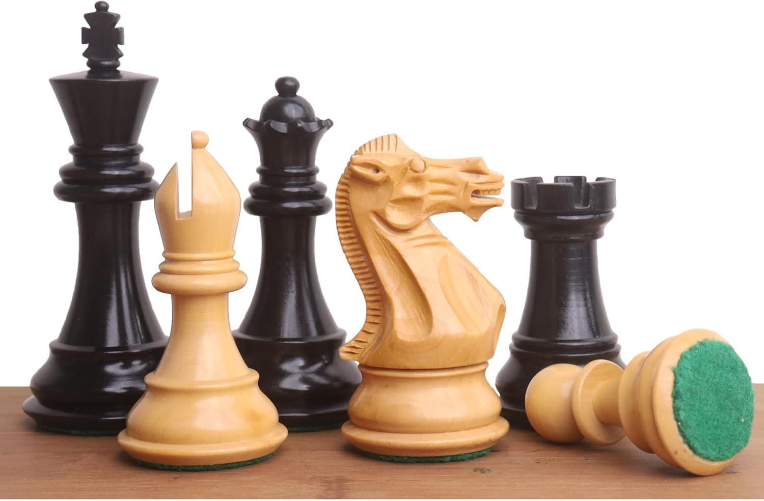 3.9" Professional Staunton Chess Pieces Only Set - Weighted Ebony Wood And Boxwood