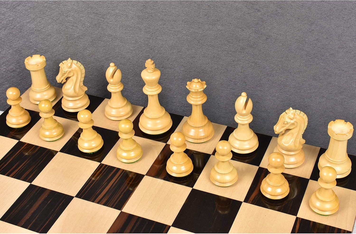 Craftsman Knight Staunton Chess Pieces Only, Ebony and Boxwood Wooden Chess Set, 3.9-in King, Double Weighted Chess Pieces (3.5 lbs)