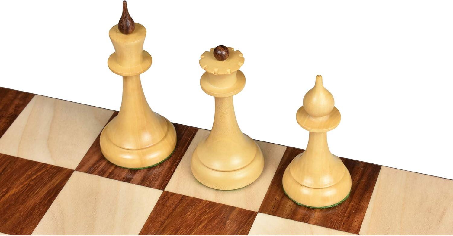Soviet Latvian Reproduced Chess Pieces Only, Golden Rosewood and Boxwood Wooden Chess Set, 4-in King, Double Weighted Chess Pieces (2.5 lbs)
