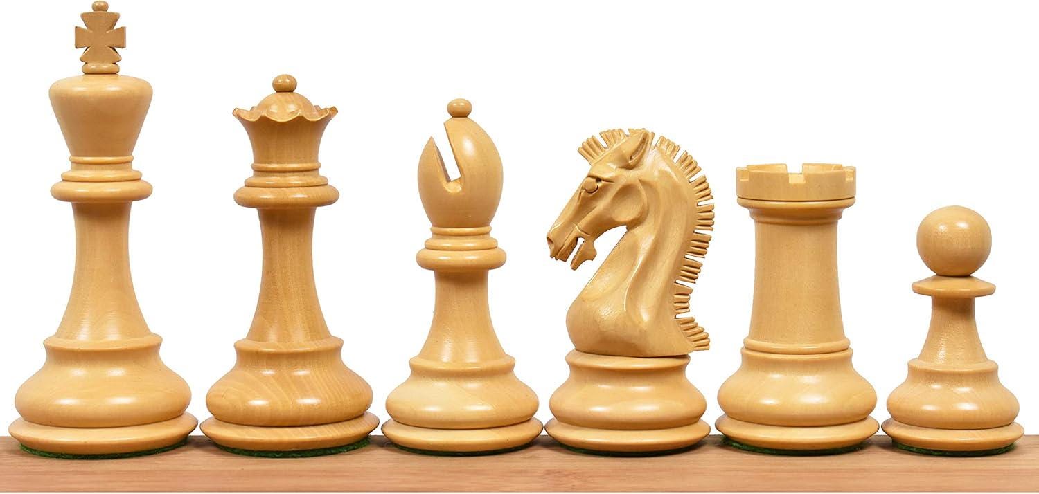 Craftsman Knight Staunton Chess Pieces Only, Ebony and Boxwood Wooden Chess Set, 3.9-in King, Double Weighted Chess Pieces (3.5 lbs)