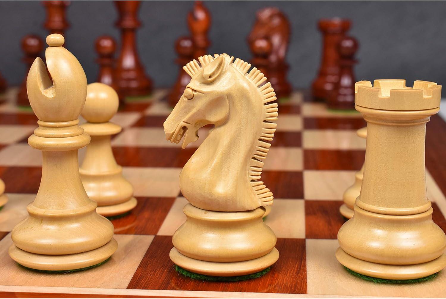 Craftsman Knight Staunton Chess Pieces Only, Bud Rosewood and Boxwood Wooden Chess Set, 3.9-in King, Double Weighted Chess Pieces (3.13 lbs)