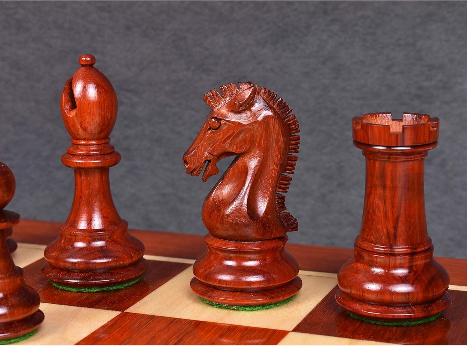 Craftsman Knight Staunton Chess Pieces Only, Bud Rosewood and Boxwood Wooden Chess Set, 3.9-in King, Double Weighted Chess Pieces (3.13 lbs)