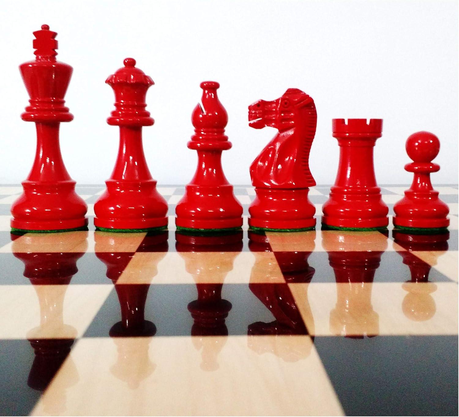 Red and Black Painted Chess Pieces Only Set in Classic Staunton Design- Weighted Wood