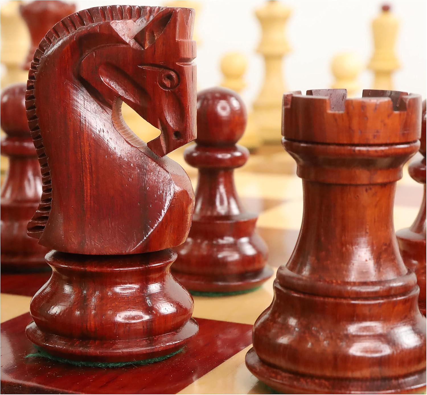 Chesscraftman -3.9" Russian Zagreb 59' Chess Set- Chess Pieces Only - Double Weighted Bud Rose Wood
