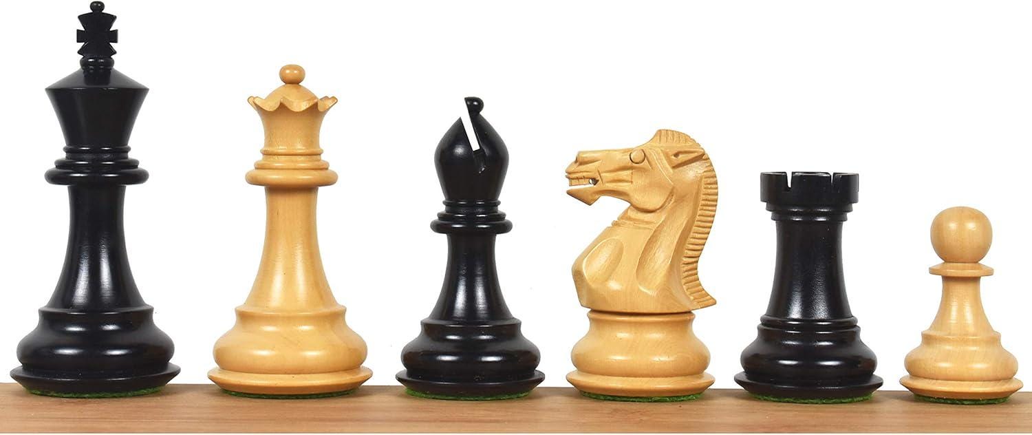 Professional Staunton Chess Pieces Only, Ebonized Boxwood Wooden Chess Set, 3.6-in King, Tournament Chess Set, Weighted Chess Pieces