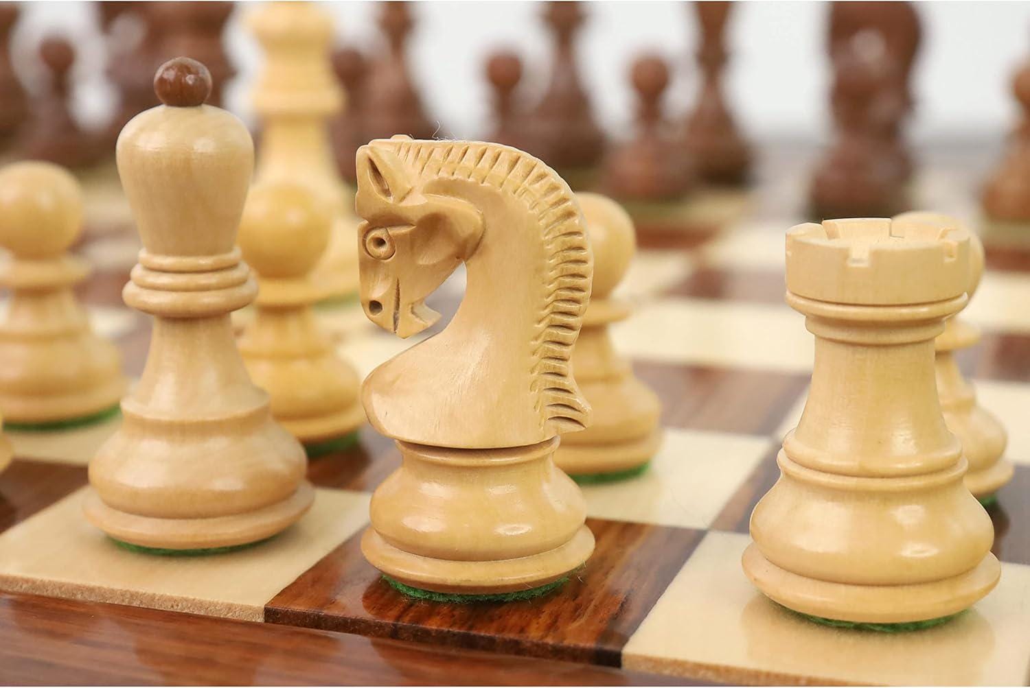 Russian Zagreb Wooden Chess Pieces Set – 2.6” Weighted Staunton Style in Golden Rosewood & Boxwood | ChessCraftman