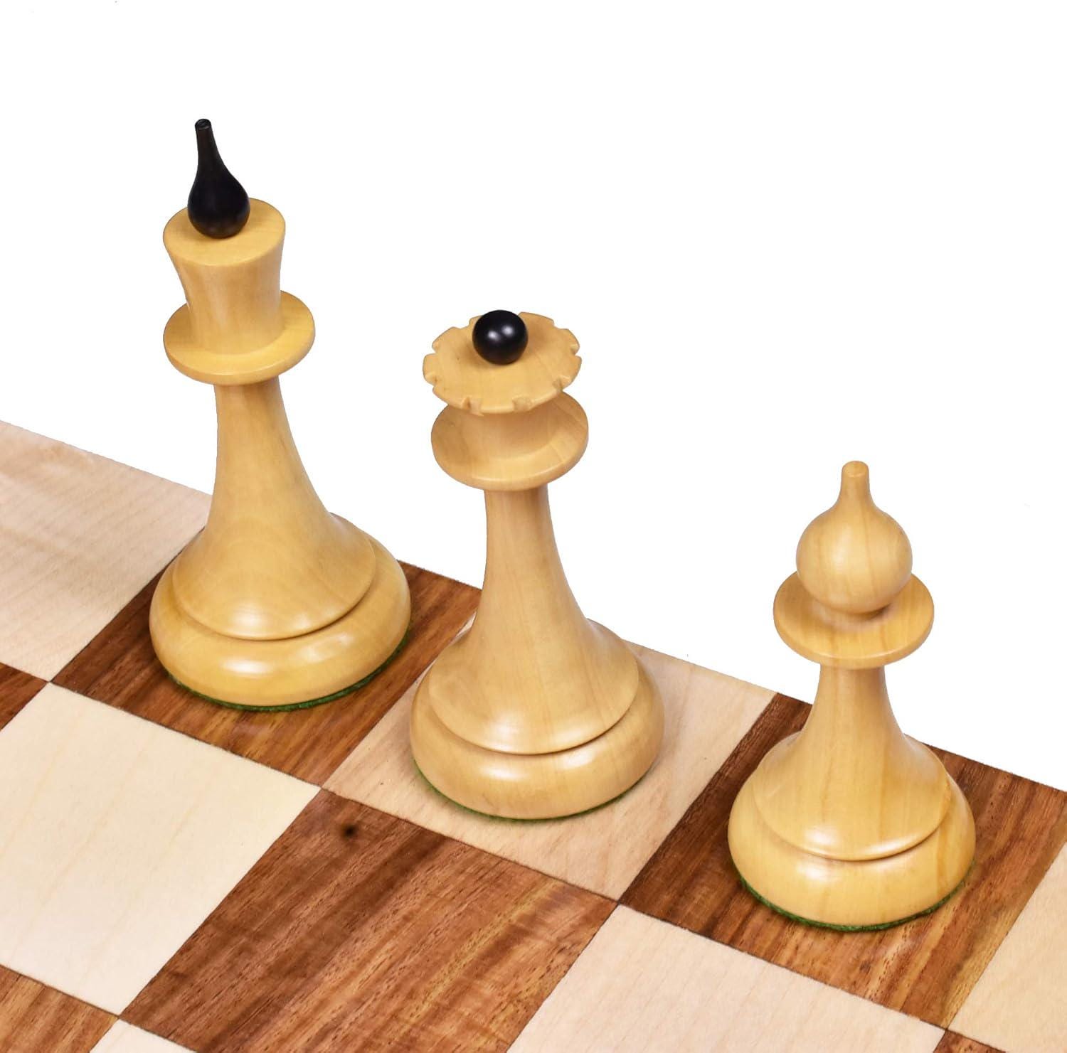 Soviet Latvian Reproduced Chess Pieces Only Chess Set, Ebonized Boxwood Wooden Chess Set, 4-in King, Double Weighted Chess Pieces (2.5 lbs)