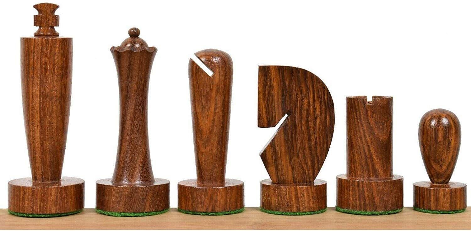 3.9'' Berliner Modern Minimalist Chess Pieces Only Set- Weighted Golden Rosewood