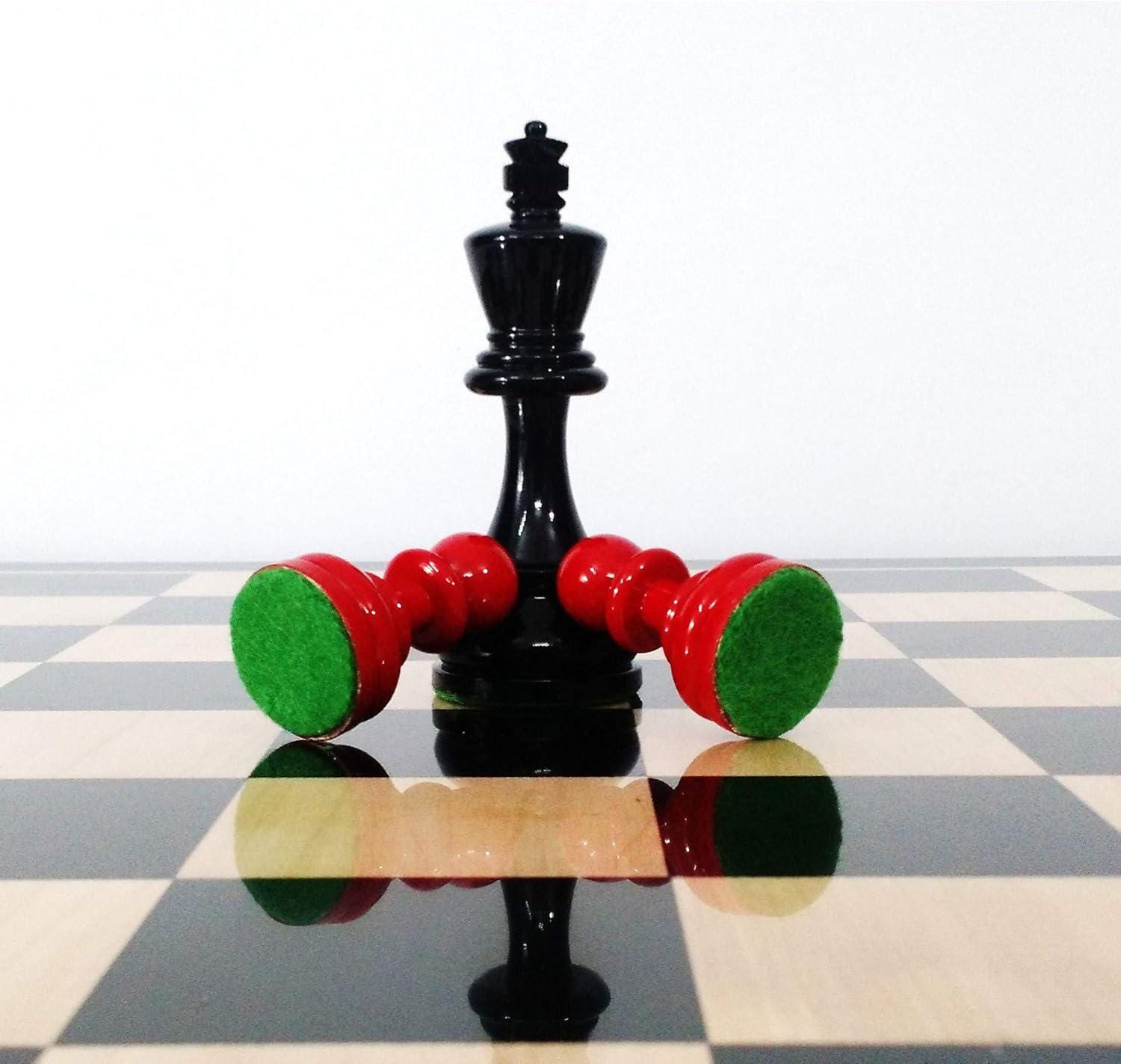 Red and Black Painted Chess Pieces Only Set in Classic Staunton Design- Weighted Wood