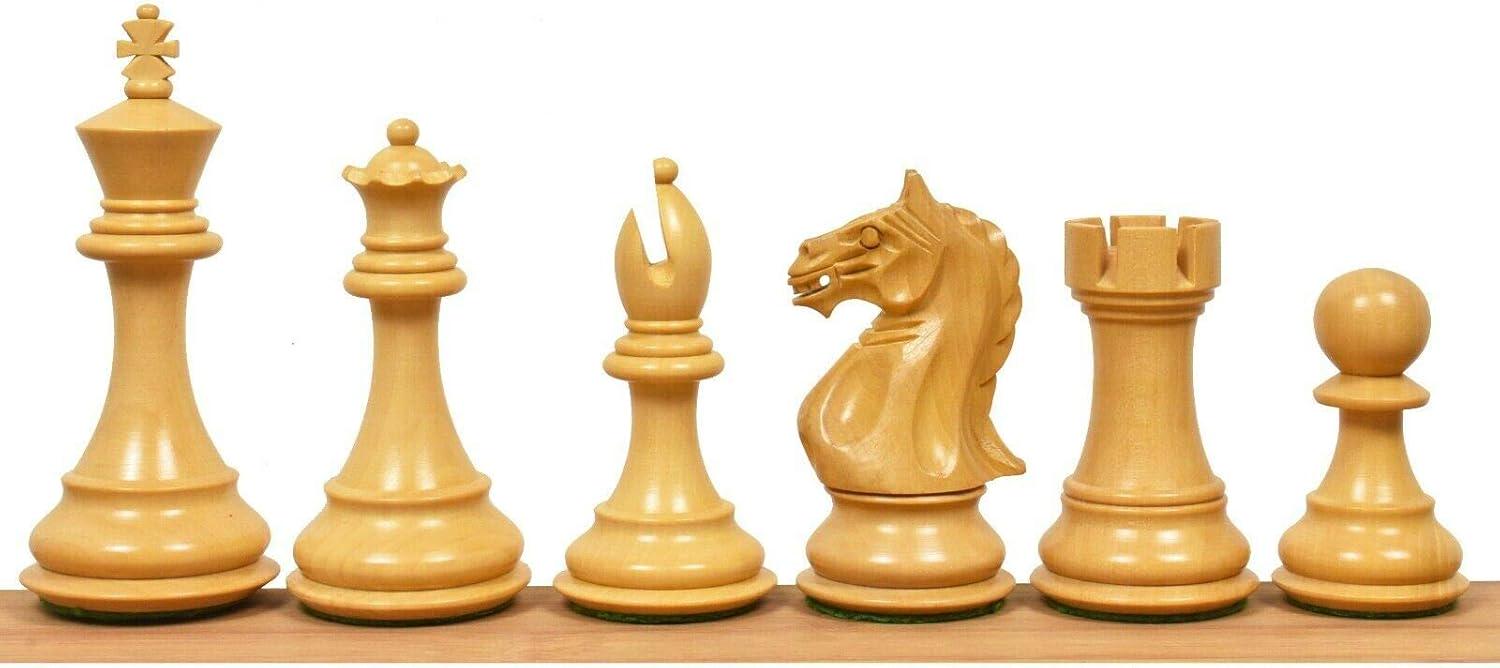4" Fierce Knight Staunton Chess Pieces Only Set - Golden Rosewood & Boxwood