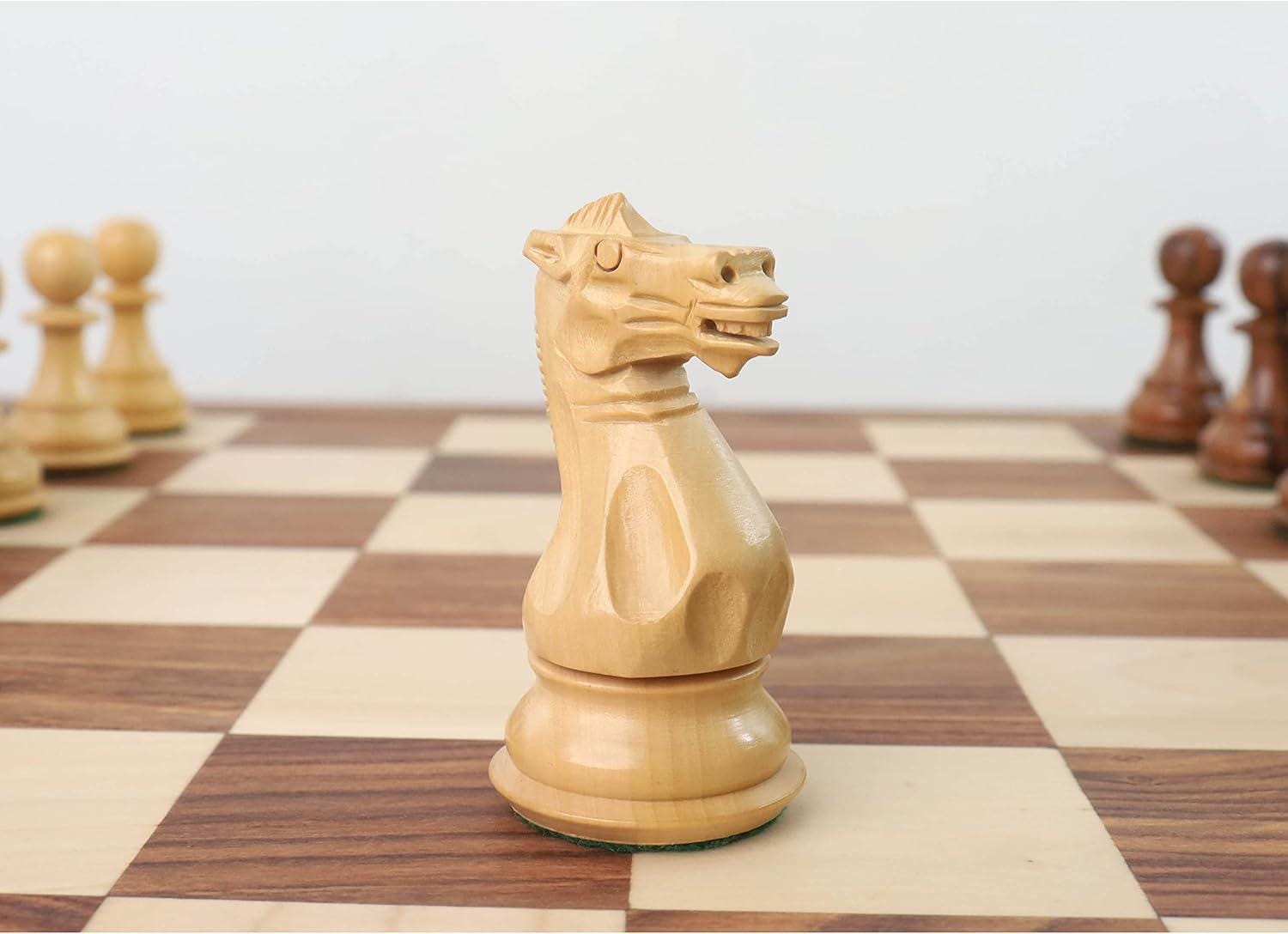 Professional Staunton Chess Pieces Only, Sheesham and Boxwood Wooden Chess Set, 4.1-in King, Tournament Chess Set, Weighted Chess Pieces