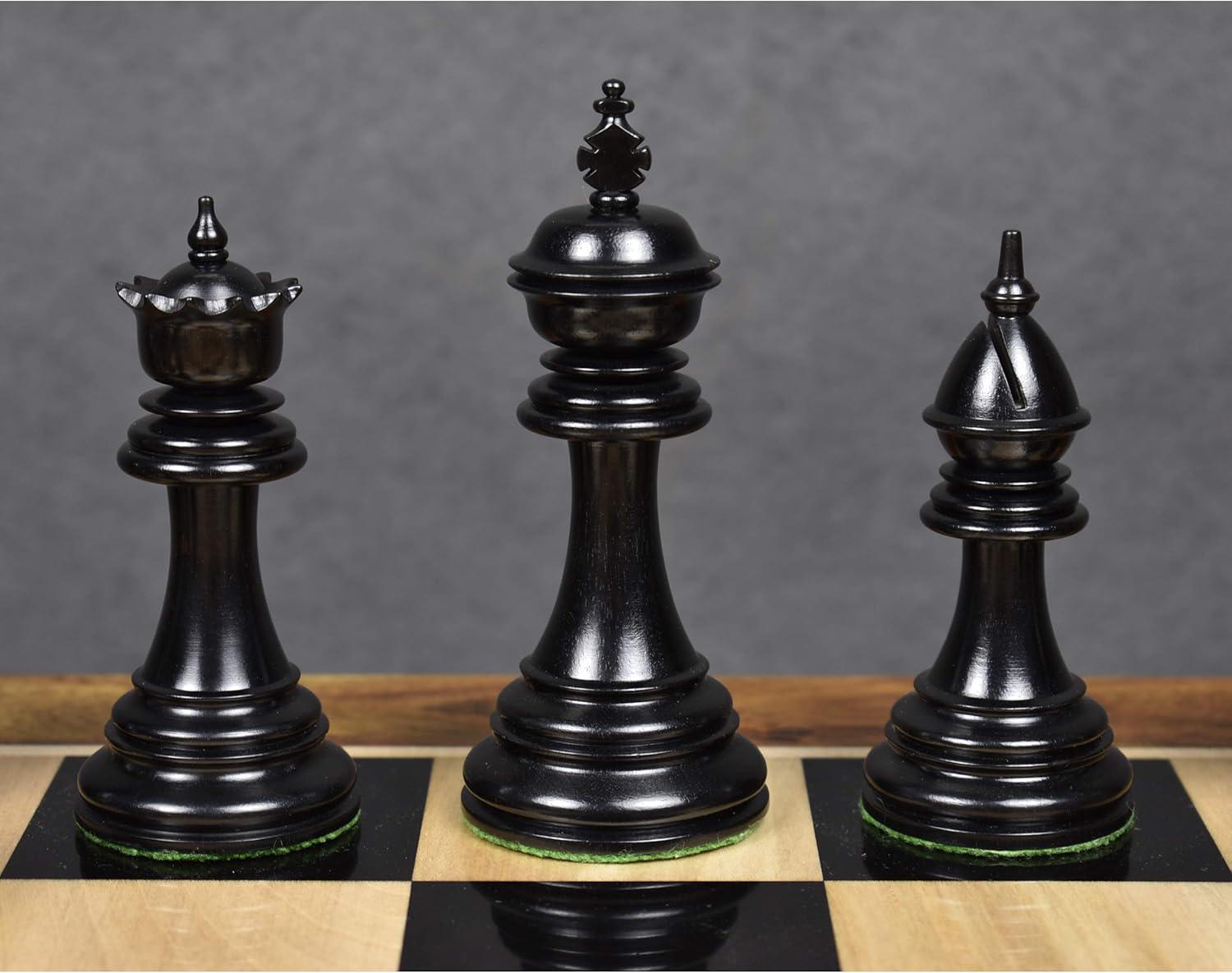 4.4" Dragon Luxury Staunton Chess Pieces Only Set - Triple Weighted - Ebony Wood