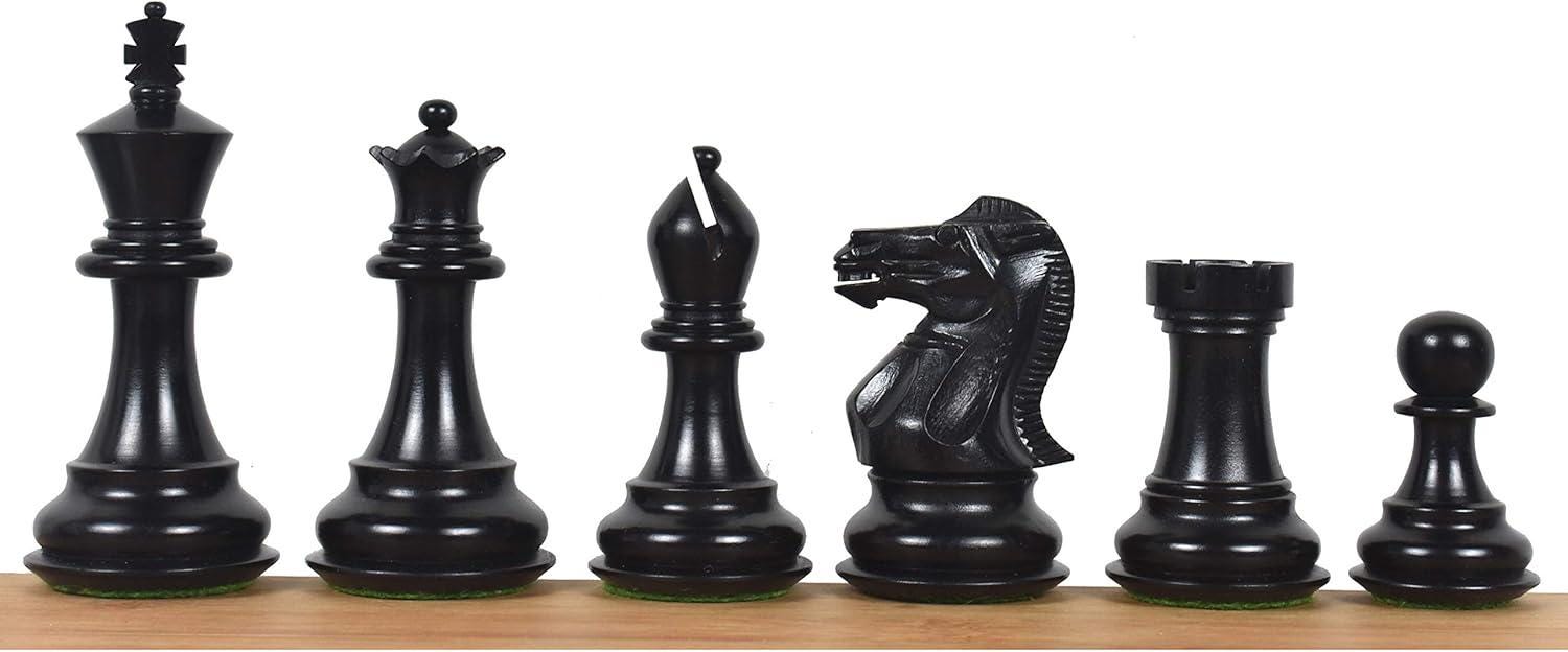 Professional Staunton Chess Pieces Only, Ebonized Boxwood Wooden Chess Set, 3.6-in King, Tournament Chess Set, Weighted Chess Pieces
