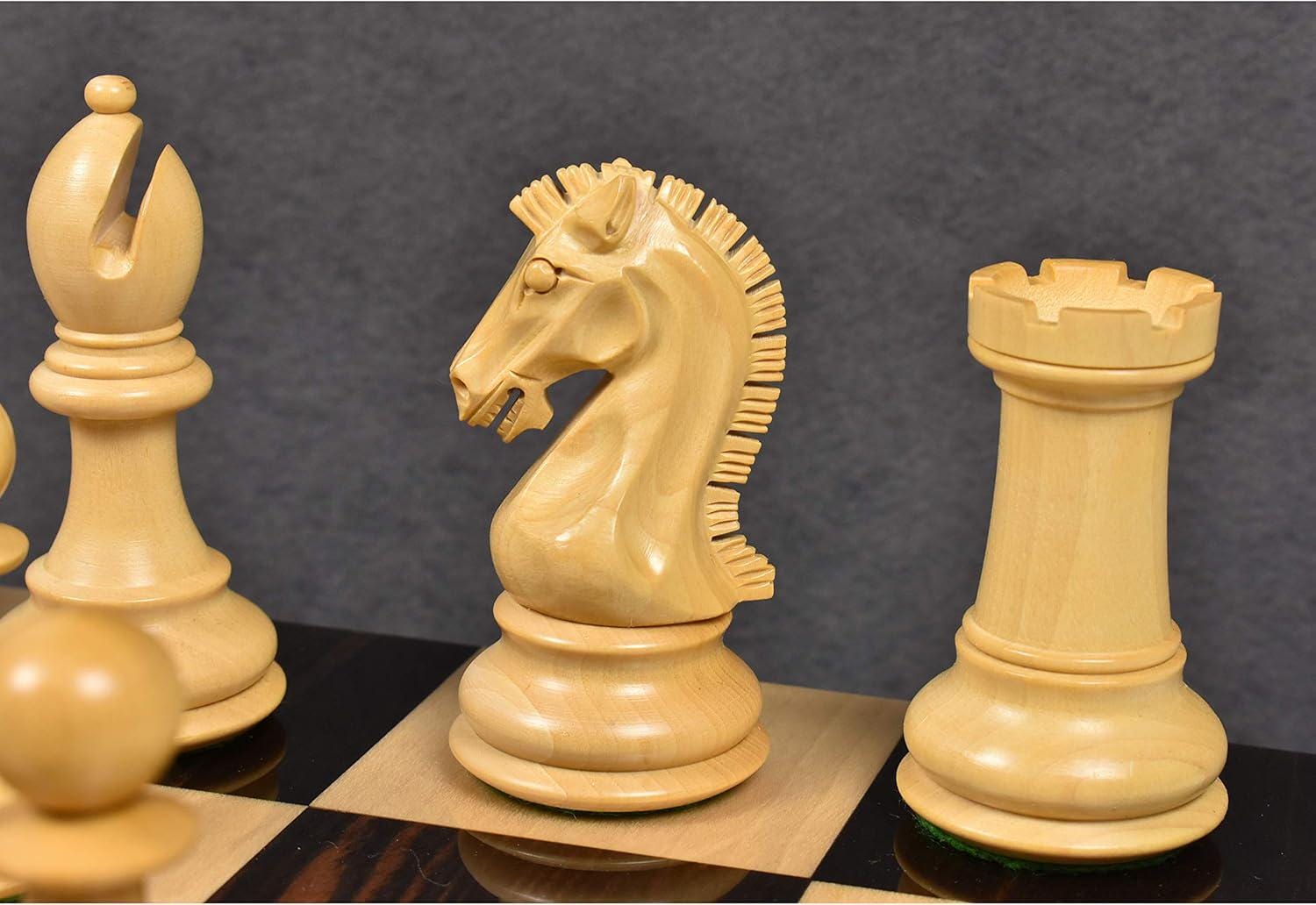 Craftsman Knight Staunton Chess Pieces Only, Ebony and Boxwood Wooden Chess Set, 3.9-in King, Double Weighted Chess Pieces (3.5 lbs)