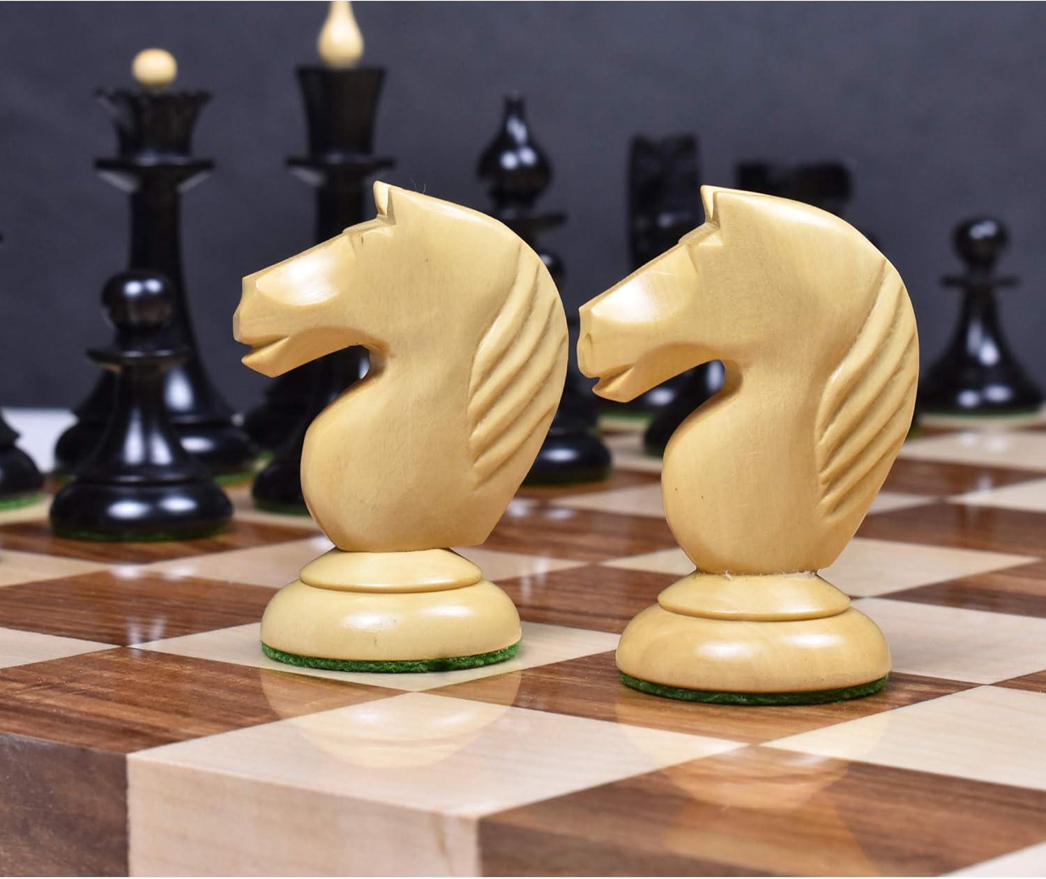 Soviet Latvian Reproduced Chess Pieces Only Chess Set, Ebonized Boxwood Wooden Chess Set, 4-in King, Double Weighted Chess Pieces (2.5 lbs)