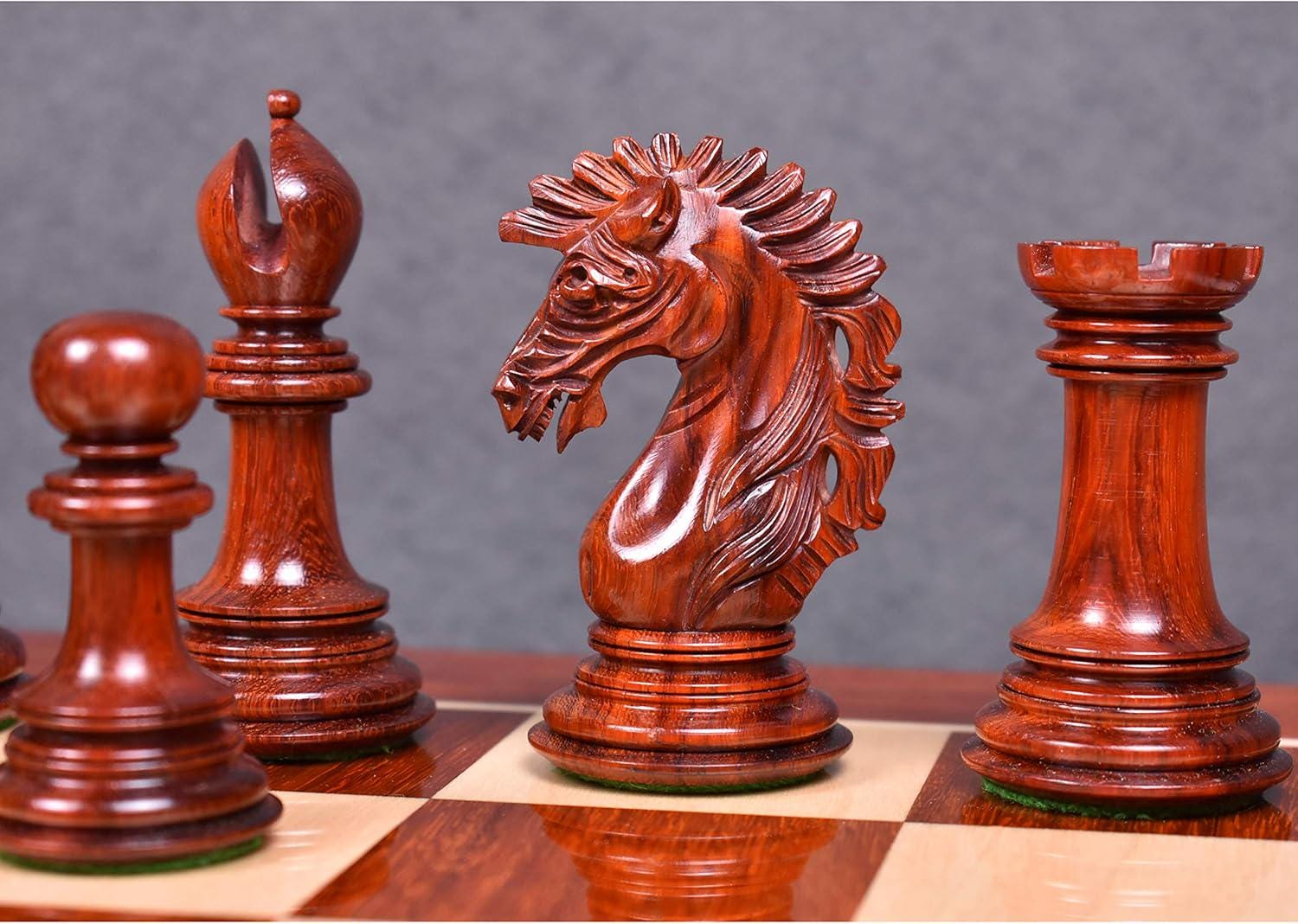 Mogul Staunton Chess Pieces Only , Bud Rosewood and Boxwood Gloss Wooden Chess Set, 4.6-in King, Triple Weighted Chess Pieces (5.24 lbs)