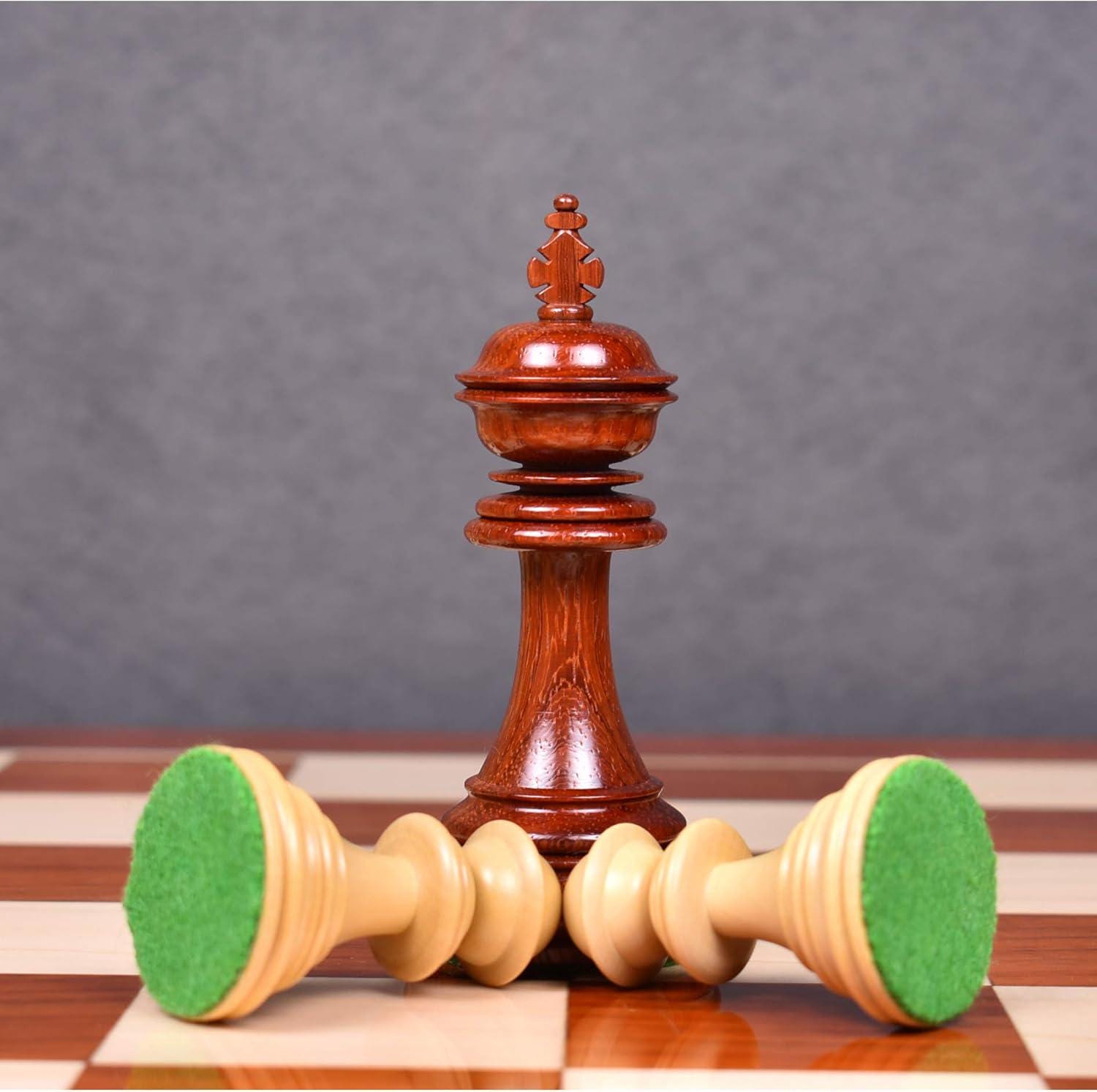 4.4" Dragon Luxury Staunton Chess Pieces Only Set -Triple Weighted-Bud Rose Wood
