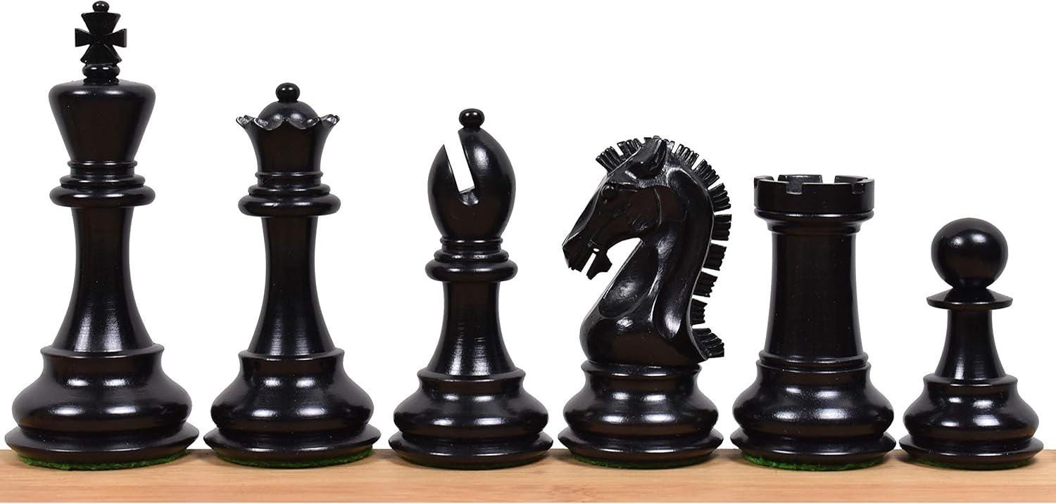 Craftsman Knight Staunton Chess Pieces Only, Ebony and Boxwood Wooden Chess Set, 3.9-in King, Double Weighted Chess Pieces (3.5 lbs)