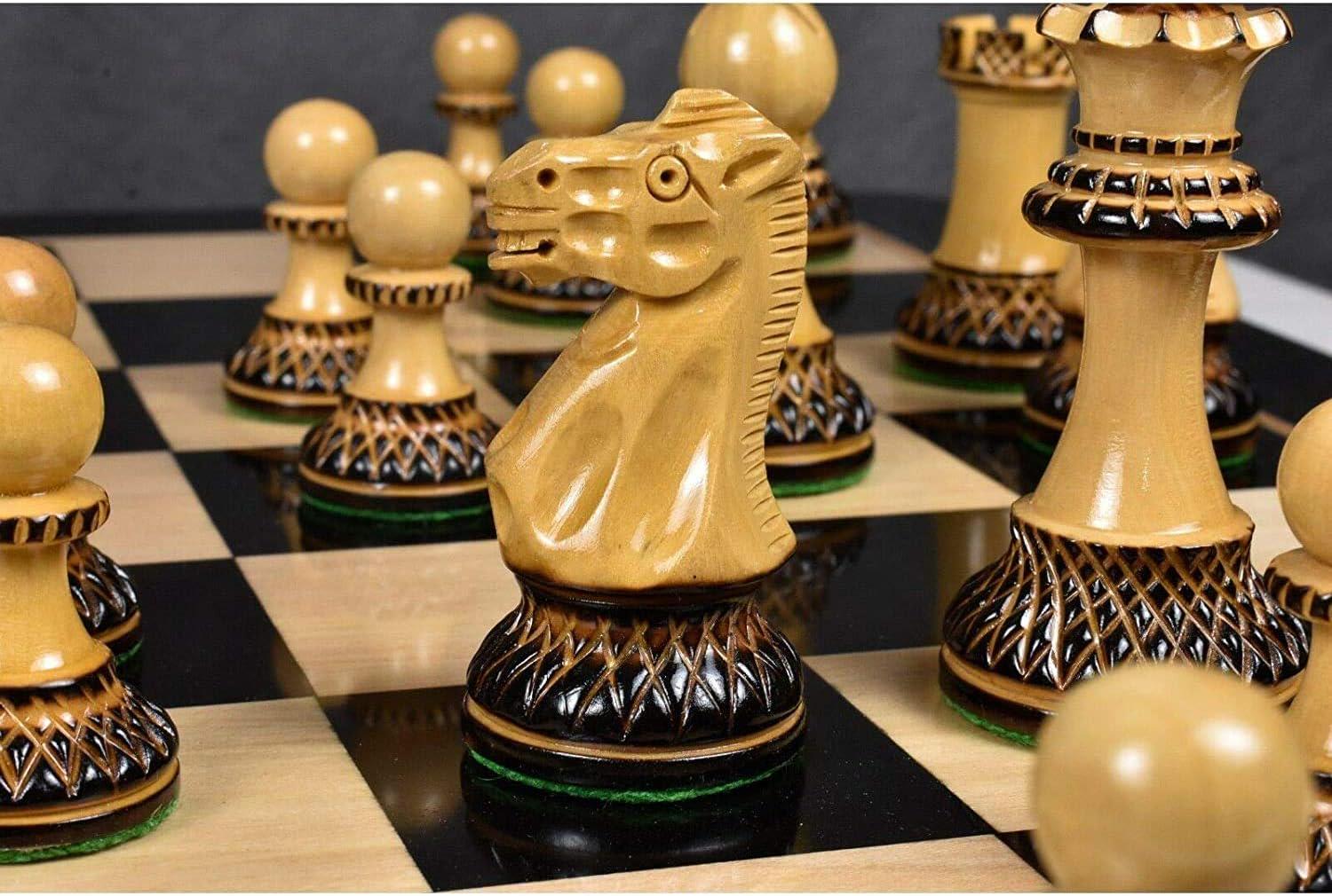 Parker Staunton Chess Pieces Only Chess Set, Boxwood Carved Wooden Chess Set, 3.9-in King, Gloss Chess Pieces (2.43 lbs)