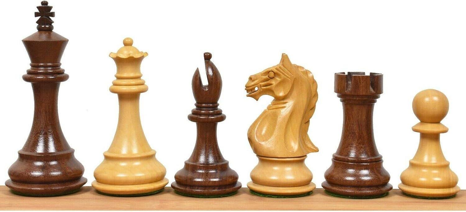 4" Fierce Knight Staunton Chess Pieces Only Set - Golden Rosewood & Boxwood