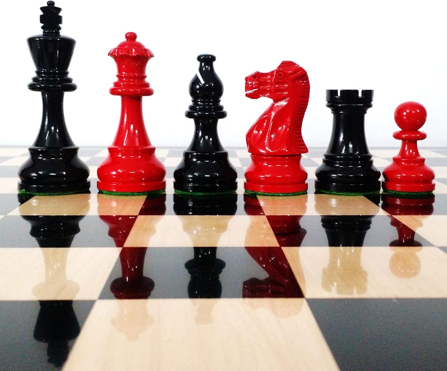 Red and Black Painted Chess Pieces Only Set in Classic Staunton Design- Weighted Wood
