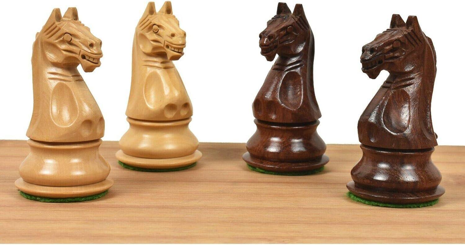 4" Fierce Knight Staunton Chess Pieces Only Set - Golden Rosewood & Boxwood