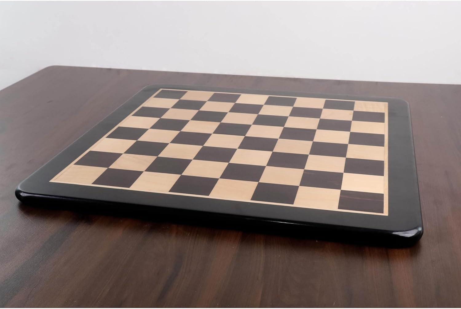 Inlaid Ebony and Maple Wooden Chess Board, Chess Board Only, Large Chess Board, 21-in by 21-in (5.5-cm Squares), Luxury Gloss