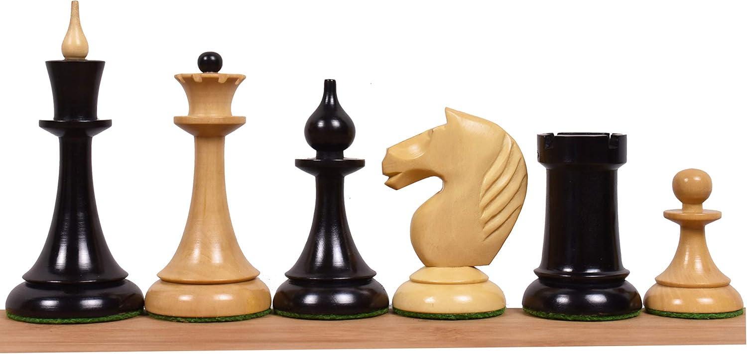 Soviet Latvian Reproduced Chess Pieces Only Chess Set, Ebonized Boxwood Wooden Chess Set, 4-in King, Double Weighted Chess Pieces (2.5 lbs)