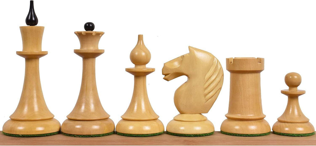 Soviet Latvian Reproduced Chess Pieces Only Chess Set, Ebonized Boxwood Wooden Chess Set, 4-in King, Double Weighted Chess Pieces (2.5 lbs)