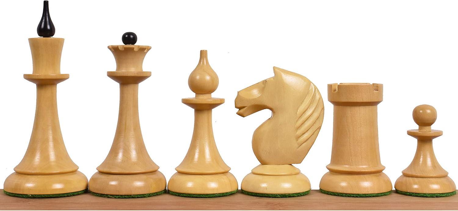Soviet Latvian Reproduced Chess Pieces Only Chess Set, Ebonized Boxwood Wooden Chess Set, 4-in King, Double Weighted Chess Pieces (2.5 lbs)