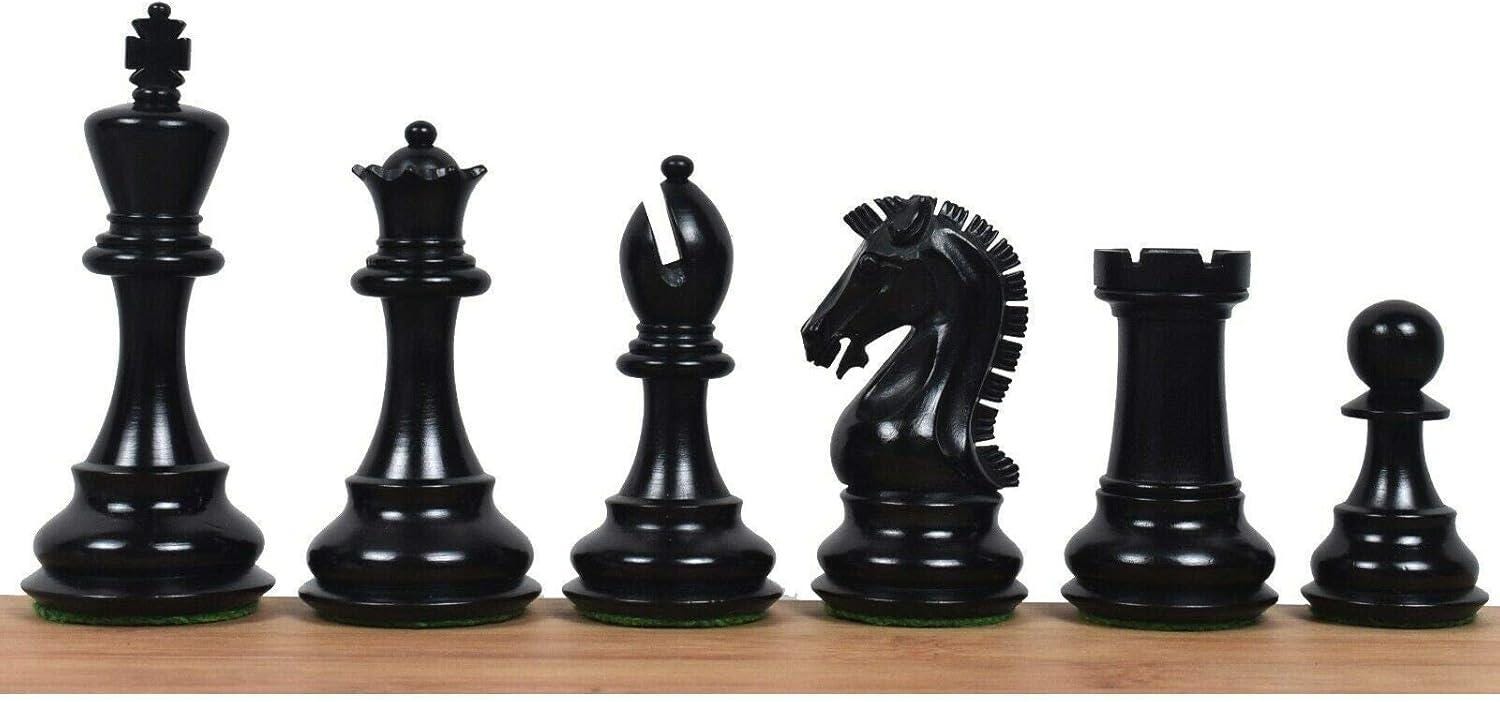 3.9" Craftsman Staunton Chess Pieces Only Set - Double Weighted Ebonised Boxwood