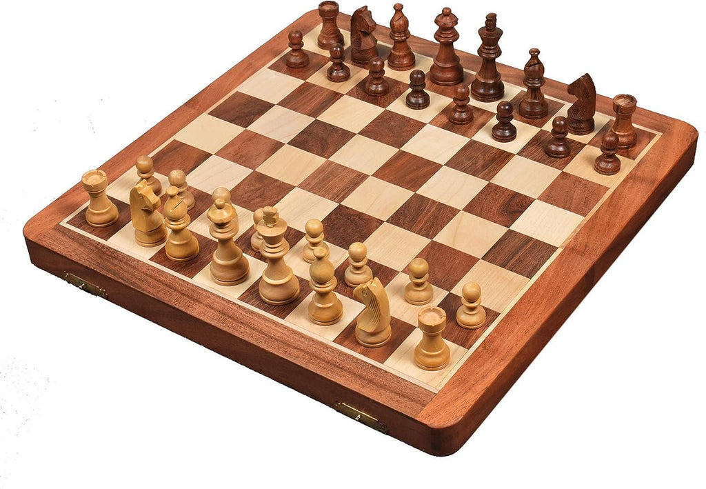 14-Inch Magnetic Chess Set – Handcrafted Golden Rosewood & Maple Travel Board