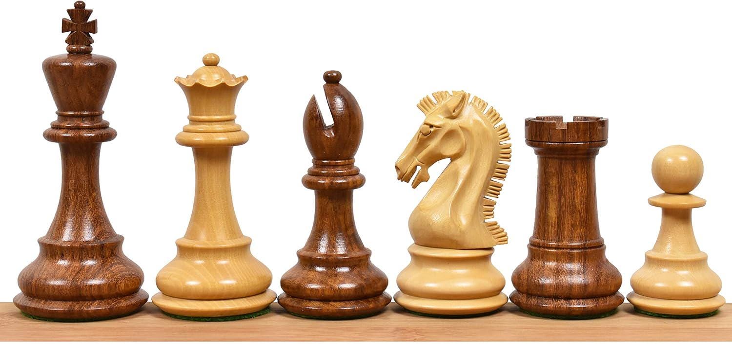 Craftsman Knight Staunton Chess Pieces Only , Golden Rosewood and Boxwood Wooden Chess Set, 3.9-in King, Double Weighted Chess Pieces