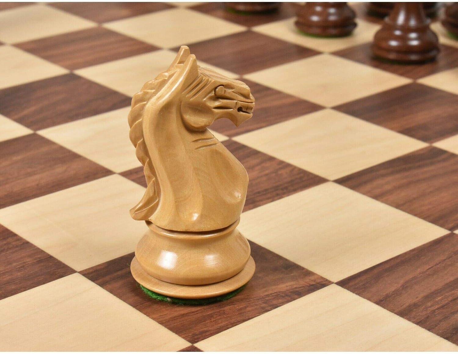 4" Fierce Knight Staunton Chess Pieces Only Set - Golden Rosewood & Boxwood