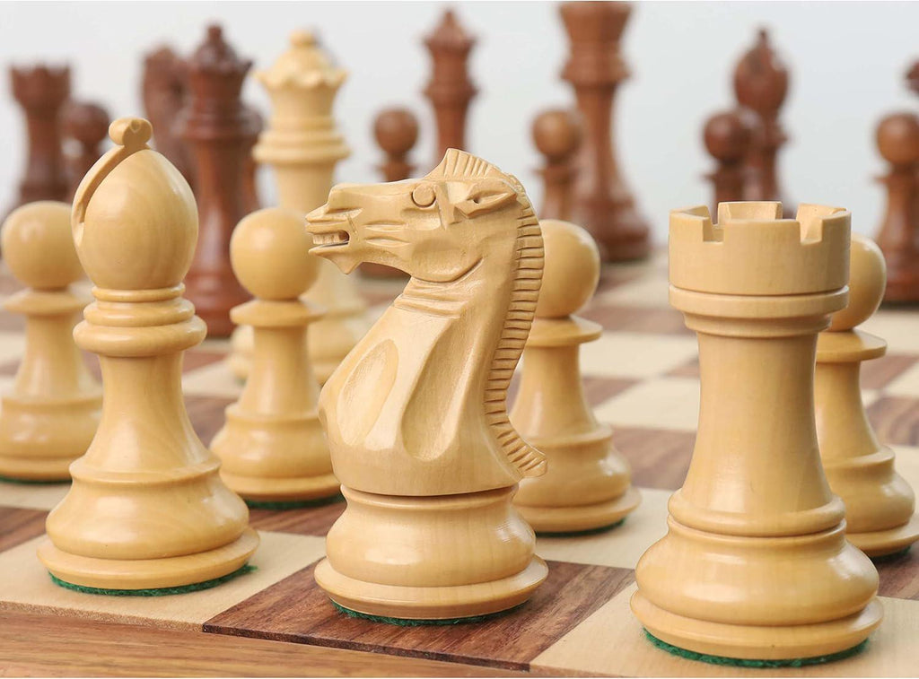 Professional Staunton Chess Pieces Only, Sheesham and Boxwood Wooden Chess Set, 4.1-in King, Tournament Chess Set, Weighted Chess Pieces