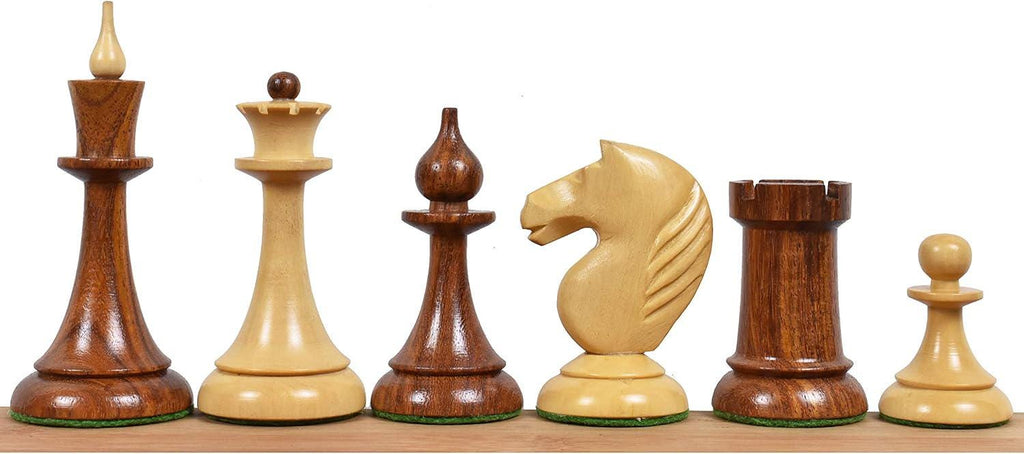 Soviet Latvian Reproduced Chess Pieces Only, Golden Rosewood and Boxwood Wooden Chess Set, 4-in King, Double Weighted Chess Pieces (2.5 lbs)