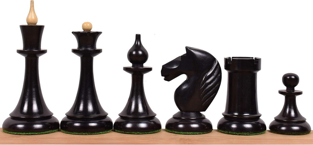 Soviet Latvian Reproduced Chess Pieces Only Chess Set, Ebonized Boxwood Wooden Chess Set, 4-in King, Double Weighted Chess Pieces (2.5 lbs)
