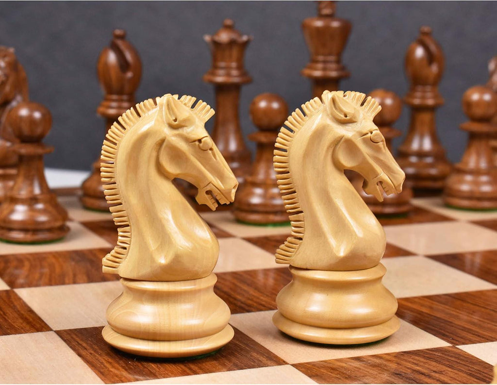 Craftsman Knight Staunton Chess Pieces Only , Golden Rosewood and Boxwood Wooden Chess Set, 3.9-in King, Double Weighted Chess Pieces