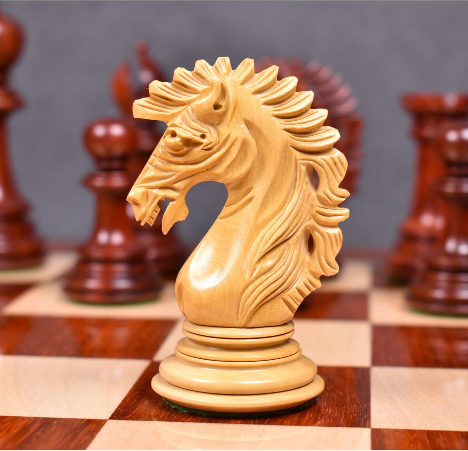 Mogul Staunton Chess Pieces Only , Bud Rosewood and Boxwood Gloss Wooden Chess Set, 4.6-in King, Triple Weighted Chess Pieces (5.24 lbs)